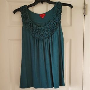 Vintage ELLE XL Teal Tank Blouse with Detailed Neckline and Shoulder Straps